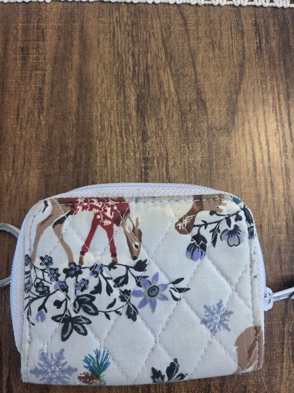 Vera Bradley Cream Quilted Coin Pouch with Deer & Floral Print